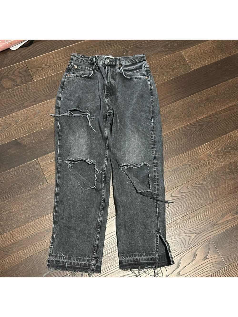 Free People We The Free Boho Festival Black Straight Leg Distressed Jeans 26 - Picture 15 of 15